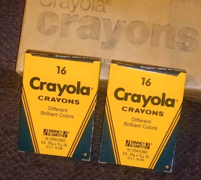 2 Box Lot 1985 Binney & Smith 16ct Crayola Crayons Unused NEW FROM CASE Vtg NOS