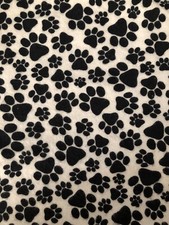 NEW Cat Dog Paw Print Flannel Fabric Black White 52  X 20  