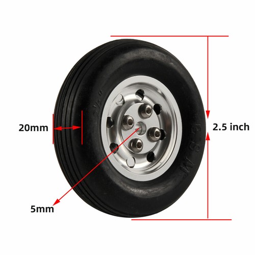 1 Pair 2.5inch Solid Rubber Wheels Tires with Tire Alu Hub For RC Airplane H20mm - Picture 2 of 6