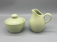 Pfaltzgraff Stoneware Cream and Sugar Soft Green made in USA Satin Finish