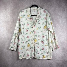 Vintage Victoria's Secret Gold Label Pajama Top Medium White Floral Long Sleeve