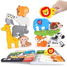 Wooden Animal Puzzles Toys for Toddlers,12PC Safari Animal Figures,Animal Mat...