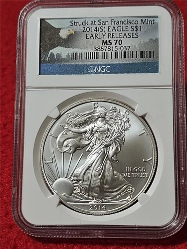 2014(S) American Silver Eagle ASE Dollar STRUCK AT SAN FRAN NGC MS 70 ER #T1298