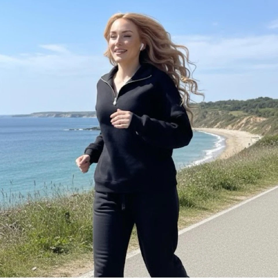 Nuevo con etiquetas Conjunto de ropa de salón Maeve by Anthropologie "Cloud Nine" mezcla de algodón con cuarto de cremallera Foto 3 de 4