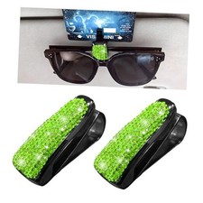 2 PCS Bling Sunglasses Holder for Car Sun Visor, Crystal Light Green
