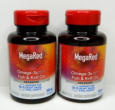 2 MegaRed Omega-3s Fish  Krill Oil 500mg 80 Count  160 softgels  Exp 1/26, 3/26