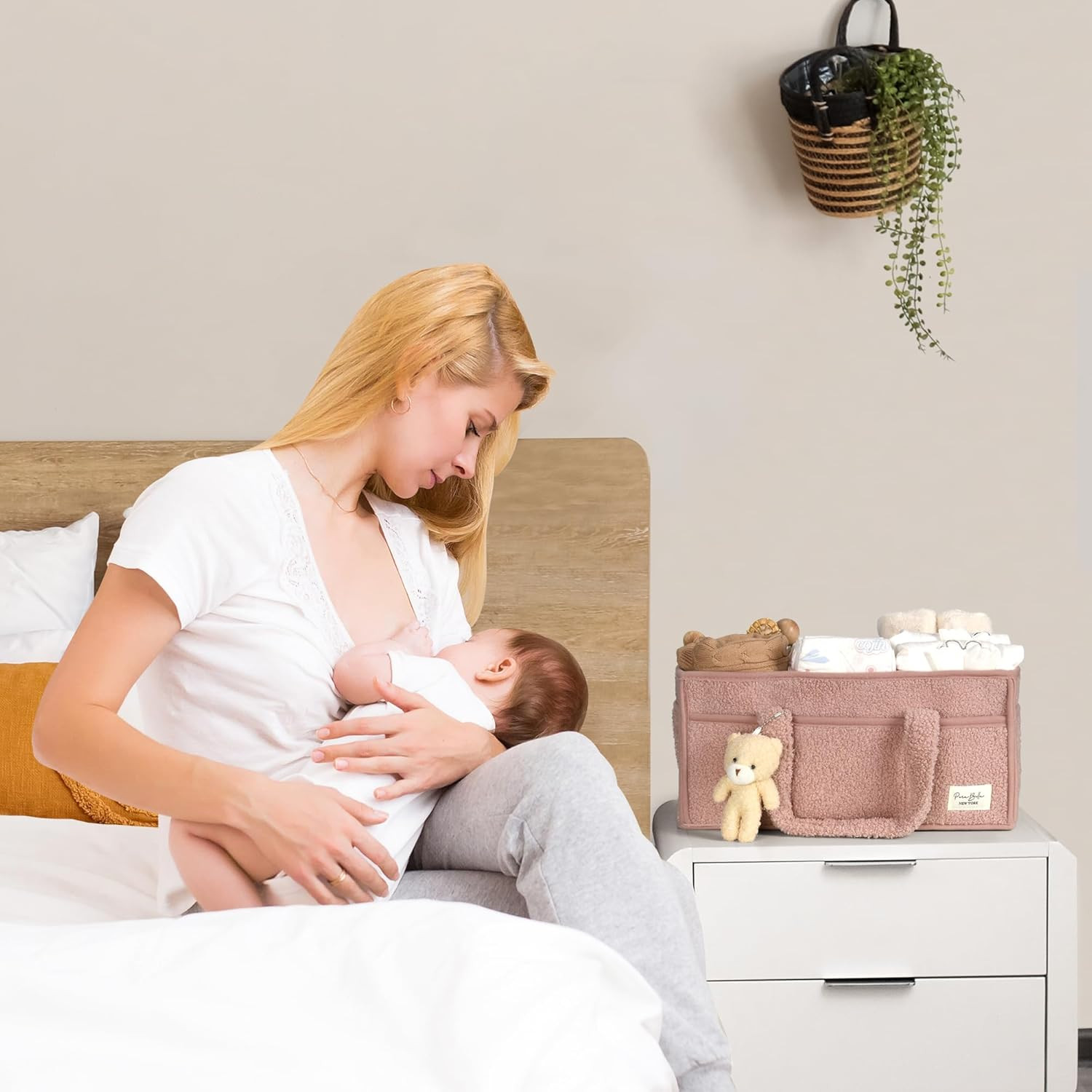 Perabella Baby Diaper Caddy Organizer with Handle, Boy & Girl Shower Gift Basket