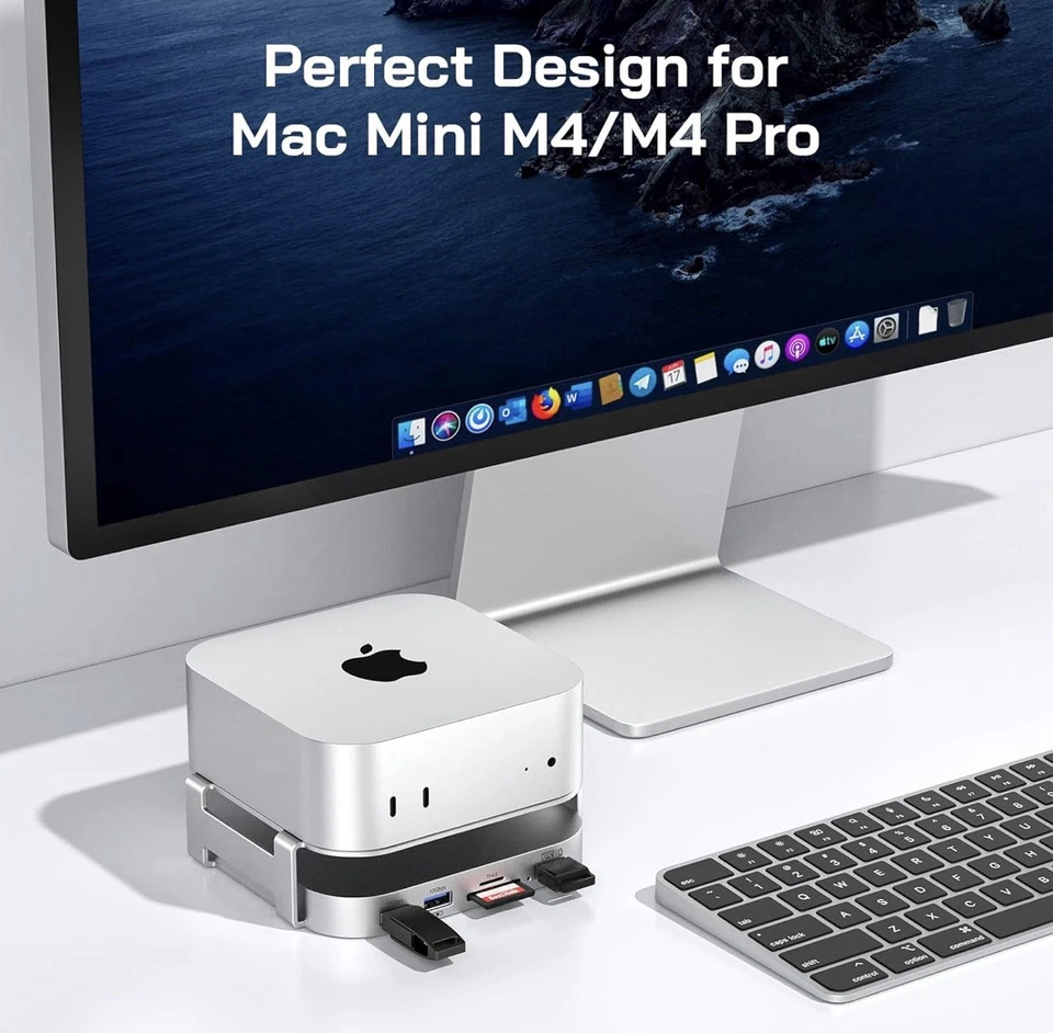 7-in-1 Aluminum Hub & Stand for Mac mini M4 and M4 Pro 2024, 10Gbps USB A 3.2 - Image 3 of 4