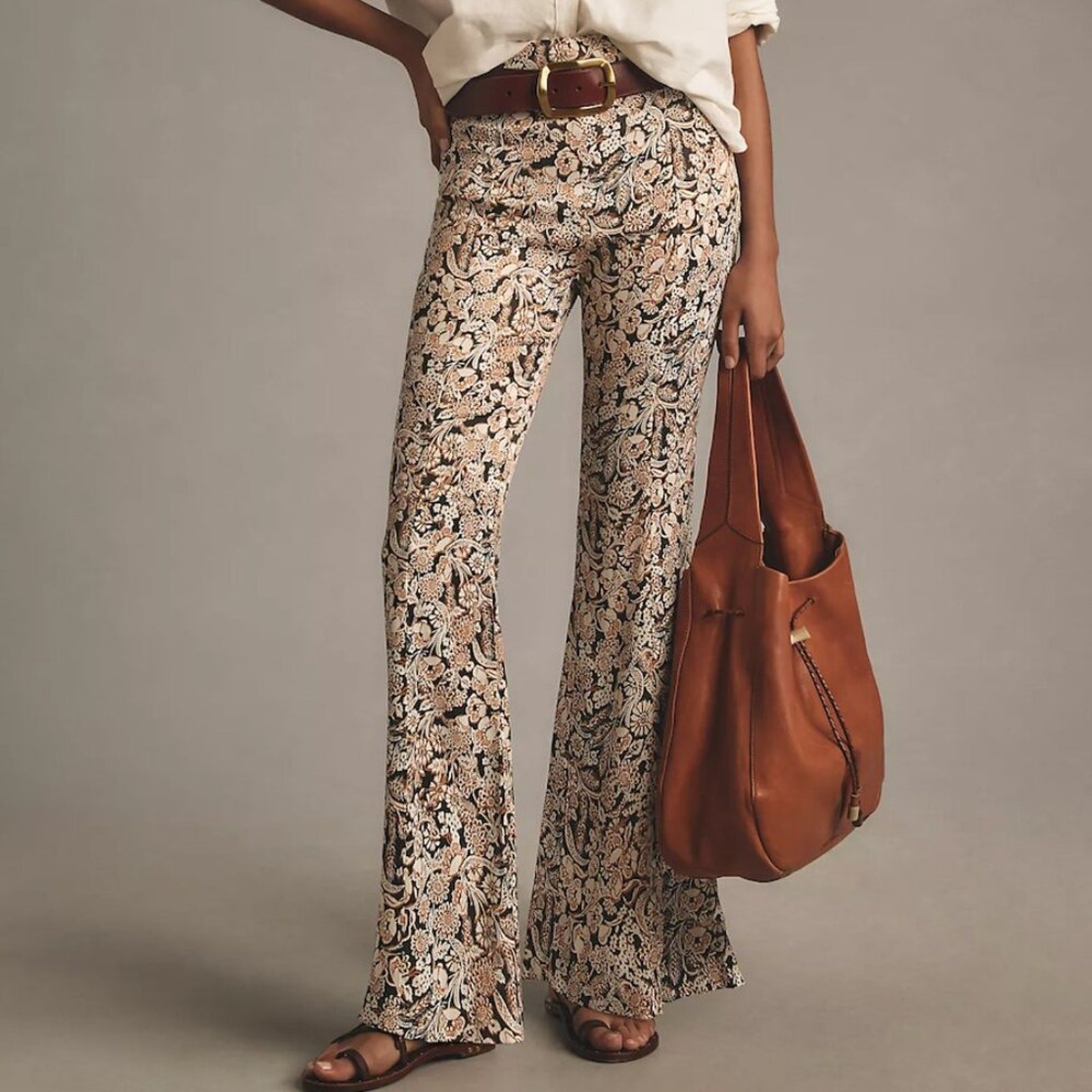 NWT By Anthropologie Paisley Floral Print Satin Flare Pants Size 14
