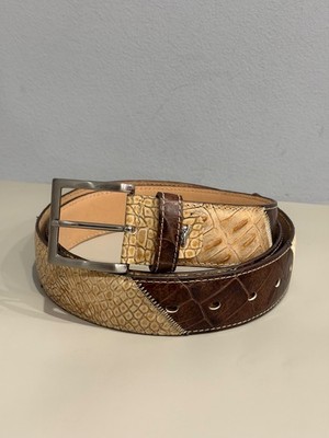 Tony Perotti Genuine Leather Belt Patchwork Brown Beige Made in Italy Size 125