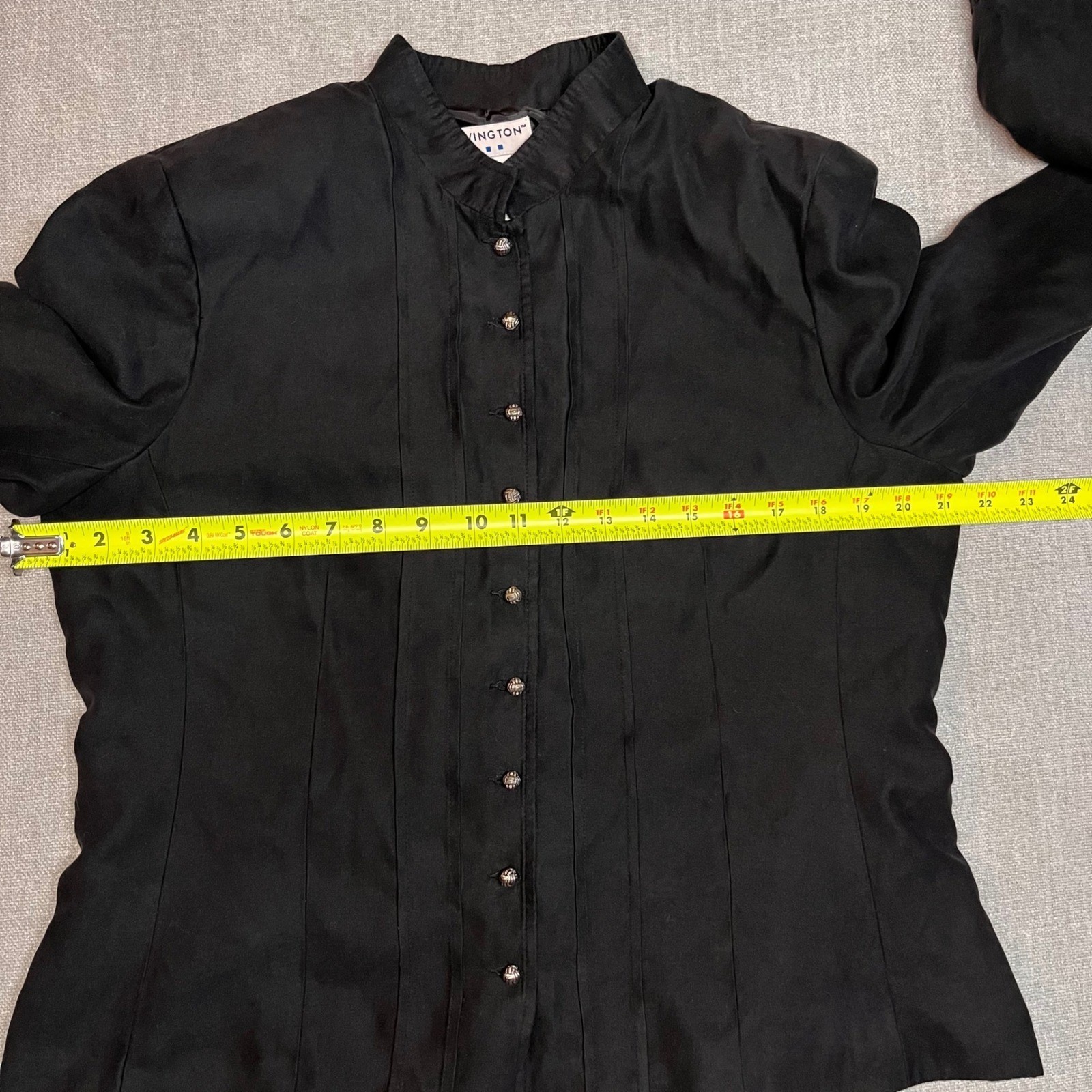 Black Button Down Mandarin Collar Long Sleeve Lig… - image 2