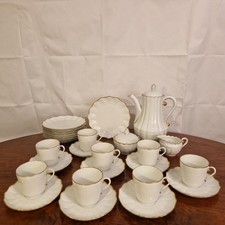 Giraud Limoges „Corail Gold“ Kaffeeservice Weiß Goldspitze Porzellan 27 Tlg.