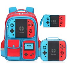 Kids Backpack for Boys - 3pcs Gamer Boys Backpack with Red-blue-backpack Set