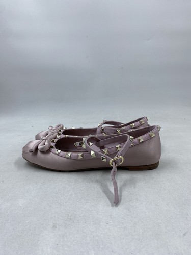 Valentino Garavani Rockstud Bow Ankle Strap Ballerina Flats Mauve Size 36 COA