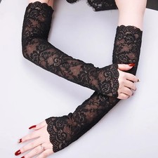 Extra Long Fingerless Gloves Lace Opera Stretch One Size