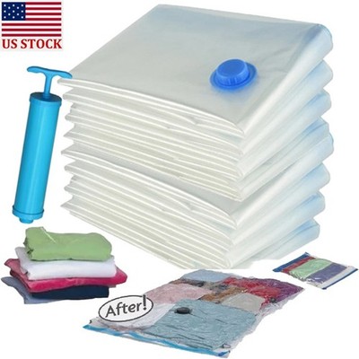 10 x Jumbo Vacuum Storage Bags Bedding Clothes Seal Travel Space Saver w/ Pump