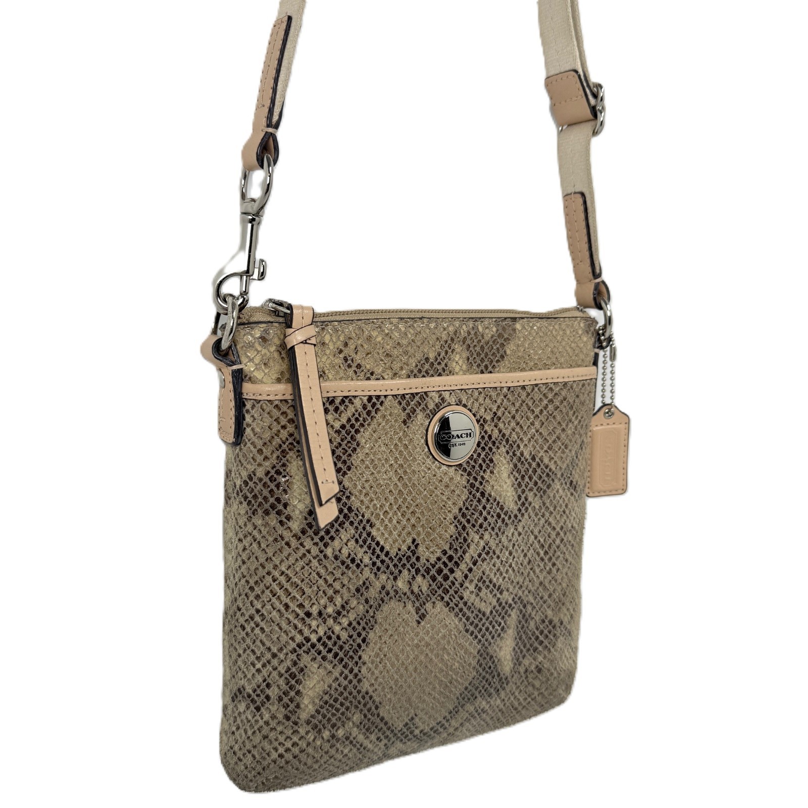 Coach Python Print Swingpack Crossbody Bag Khaki … - image 5