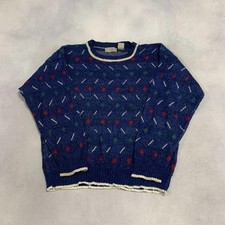 Vintage Abstract Knitted Jumper Patterned Grandad Knit Sweater Men's Xl
