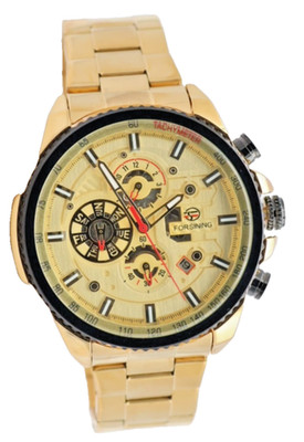 Forsining Herren Automatikuhr Gold Farben 46mm Datum Kalender Edelstahl Sport