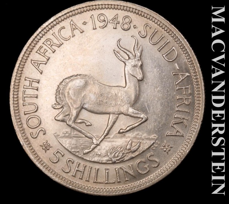 South Africa: 1948 Five Silver Schillings - Choice Gem Brilliant Unc  #L7382