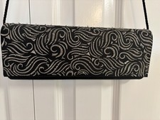 Classic Black Silver Embroidered Beads Evening Bag Clutch Purse Strap Holiday