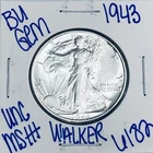 1943 BU UNCIRCULATED WALKING LIBERTY SILVER HALF DOLLAR AUTHENTIC U.S. MINT 6182