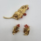 Vintage Gold Tone Brooch & Clip-On Earrings Set Coral Bead Faux Pearl Floral — photo 2