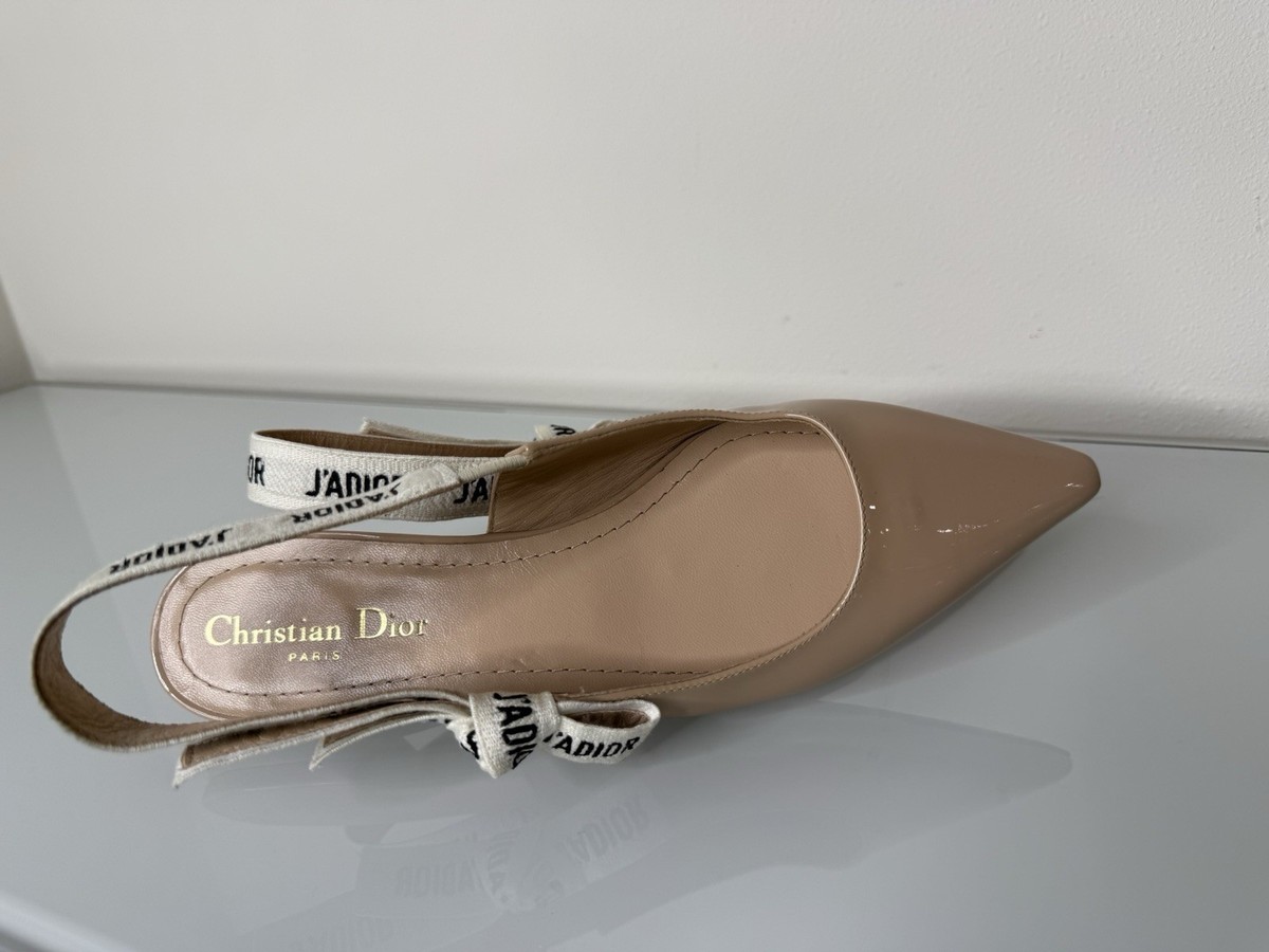 CHRISTIAN DIOR J'ADIOR PATENT & RIBBON BEIGE NUDE SHOES SLINGBACK