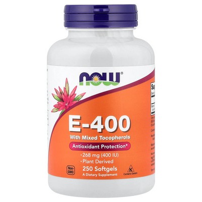 Now Foods Natural E-400 With Mixed Tocopherols 250 Softgels GMP Quality Assured,