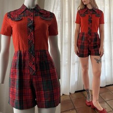 Vintage 60s Plaid Romper Playsuit With Matching Skirt Twee Mod