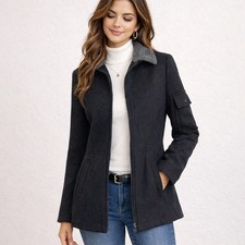 MDP Mario De Pinto Womens Black Wool Utility Jacket Sherpa Collar Made in USA M