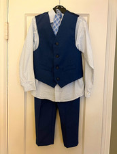 Van Heusen Boys Size 6 4-Piece Formal Set Blue/White lightweight Vest Pants