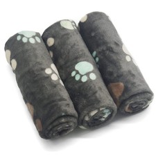 1 Pack 3 Puppy Blankets Super Soft Warm Sleep Mat Grey PAW Print Fleece 40x30"