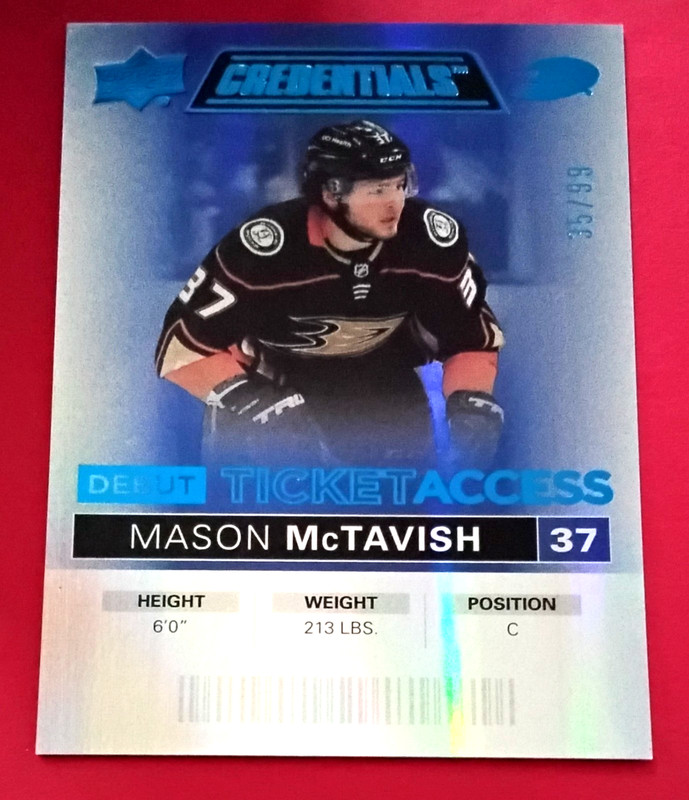 2021-22 MASON MCTAVISH 35/99 Debut Ticket Access Anaheim Ducks #140 Credentials