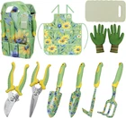 10-Piece Garden Tool Set – Green Floral Gardening Hand Tools with Non-Slip Handl