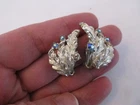 Estate vintage costume Jewelry Earrings Blue Rhinestones Silver Tone