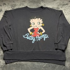 Vintage Betty Boop Sweatshirt Womens XL Black Graphic High Low Hem Side Slit