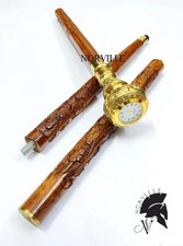 Designer Clock Handle Walking Stick Wooden Carved Cane Gift For Men Women Gift