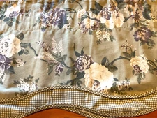 VINTAGE Waverly Lined Valance Peonies Lilacs Scalloped Plaid Cotton 6’ x 16 1/2”
