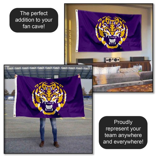 Louisiana State LSU Tigers Tiger Head Flag Large 3x5 - Picture 5 of 7