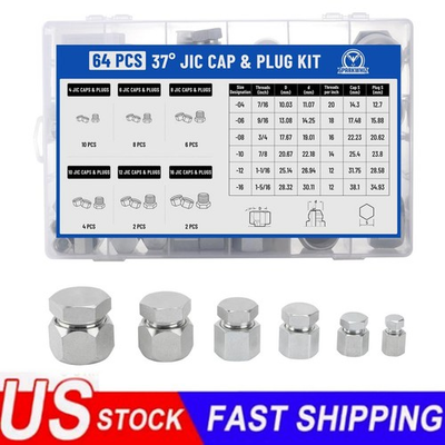 #ad 64Pcs hydraulic JIC Cap amp; Plug fittings KitAN Assortment Hydraulic Fitting Set $53.99