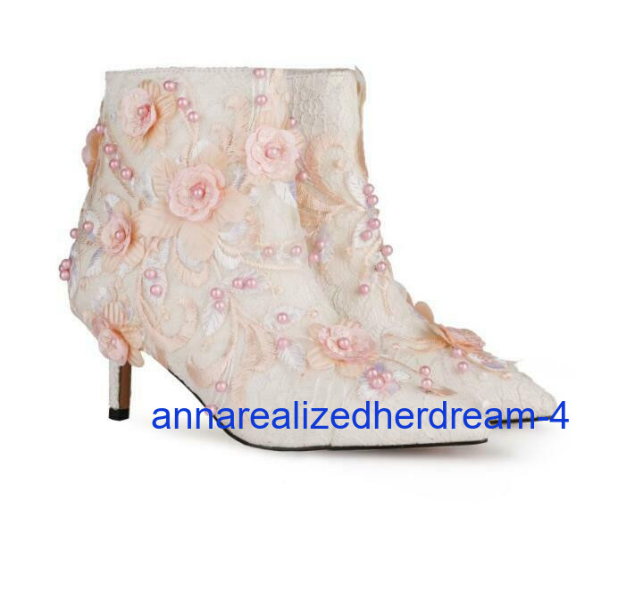 Mujeres Blanco 6.5Cm Tacón Bajo Gatito Flor Novia Boda Cena Botines Cortos