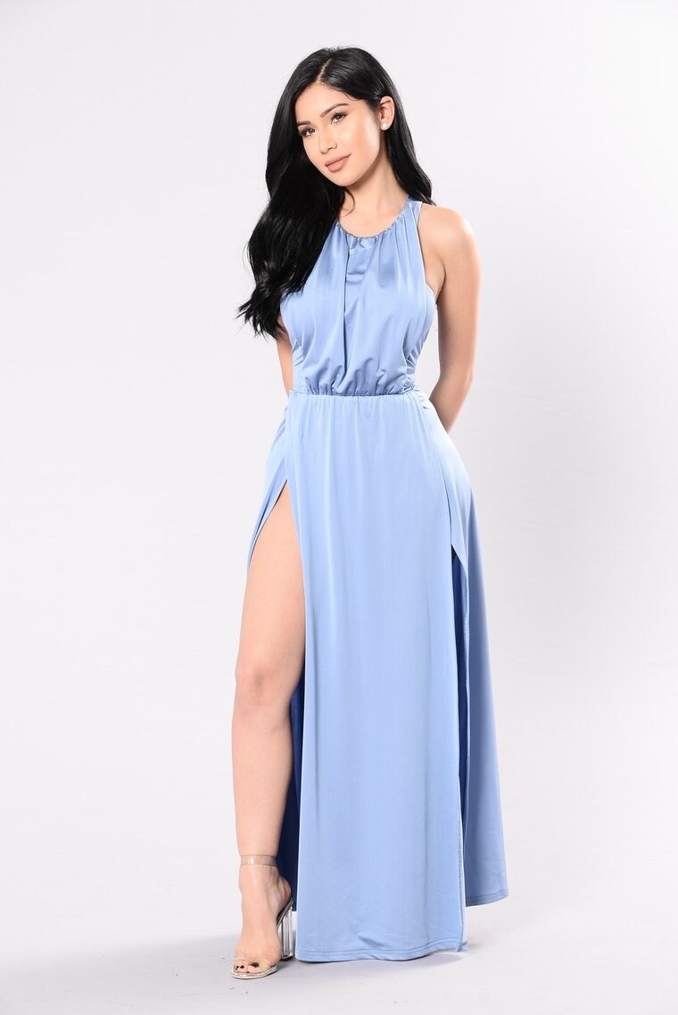 Fashion Nova Delfin Sky Blue Double Front Slit Maxi Dress - Size Small |  eBay
