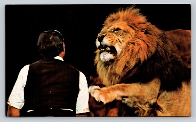 Mighty Lion Ringmaster Performers Ringling Barnum Bailey Vintage Postcard