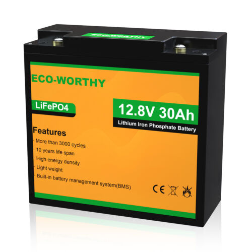 ECO-WORTHY 12V 30Ah LiFePO4 Batterie Lithium Akku für Aussenborder Camping - Afbeelding 1 van 13