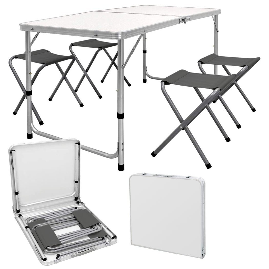 Mesa picnic plegable AURORA con juego de 4 taburetes plegables y con...