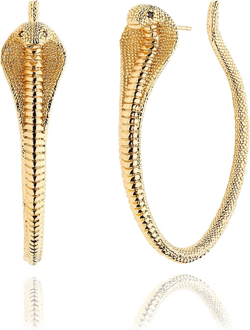 18K Gold Plated Dainty Snake Huggie Hoop Earrings for Women