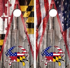 Maryland/ U.S. Flag Crab Cornhole Board Wrap LAMINATED Decal Vinyl Sticker 3867