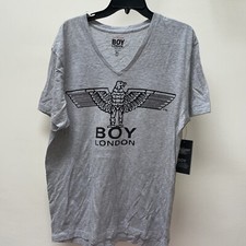 BOY London v neck size xlarge NEW Men's T-shirt GREY usa made %100 cotton