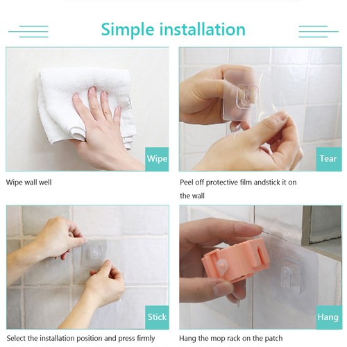 4Pcs Mop Broom Holder No-slip Gripper Self Adhesive Wall Mounted Hanger Hook Q - Picture 10 of 15
